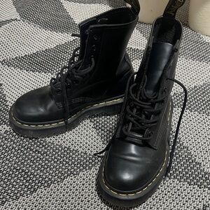 Dr. Martens Black Combat Boots with Yellow Stitching